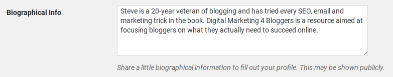 Wordpress author's bio